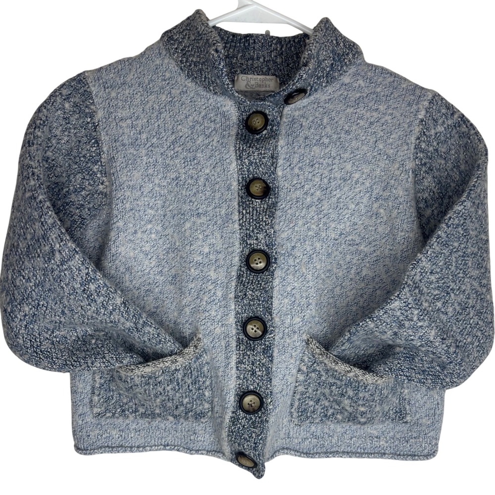 Christopher & Banks Cardigan Sweater Womens Medium Blue Wool Blend Button Front